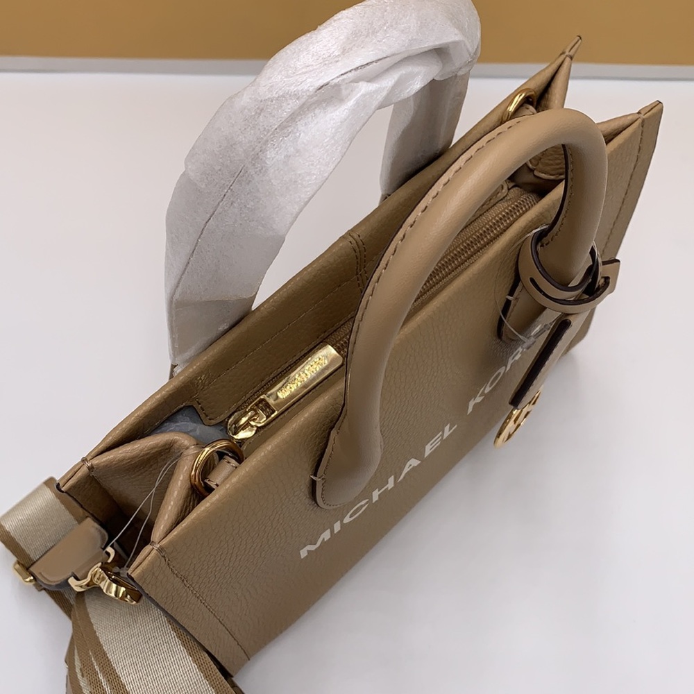 Michael Kors Mirella Small Pebbled Leather Crossbody Top Zip XBODY Bag Camel NWT - Picture 9 of 16